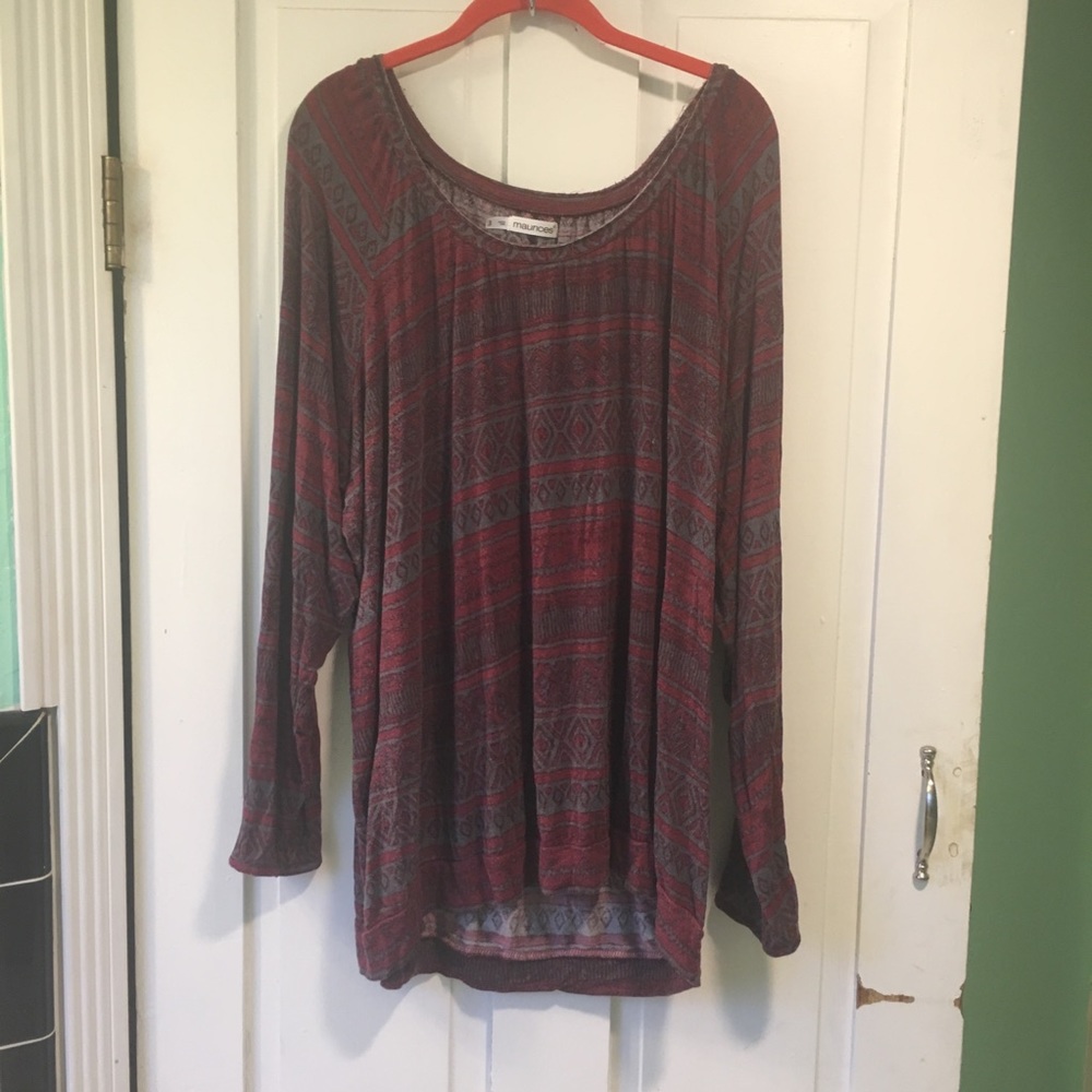  Maroon Aztec Long Sleeve Shirt 3x
